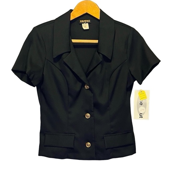 Vintage Tops - Vintage short sleeve button up top black size M deadstock